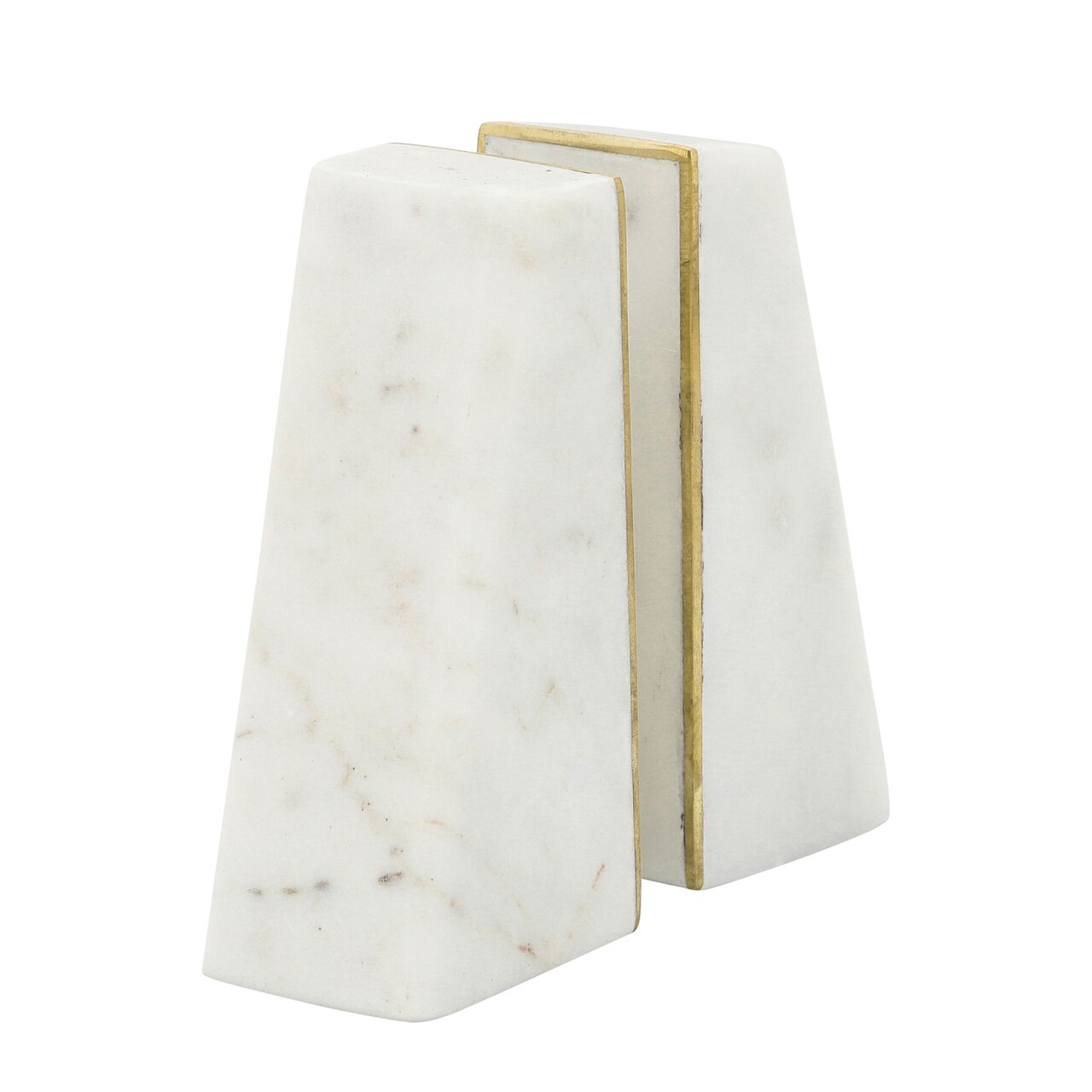 Kingston Living Slanted Marble Triangular Bookends - 6" - White and Gold - Set of 2